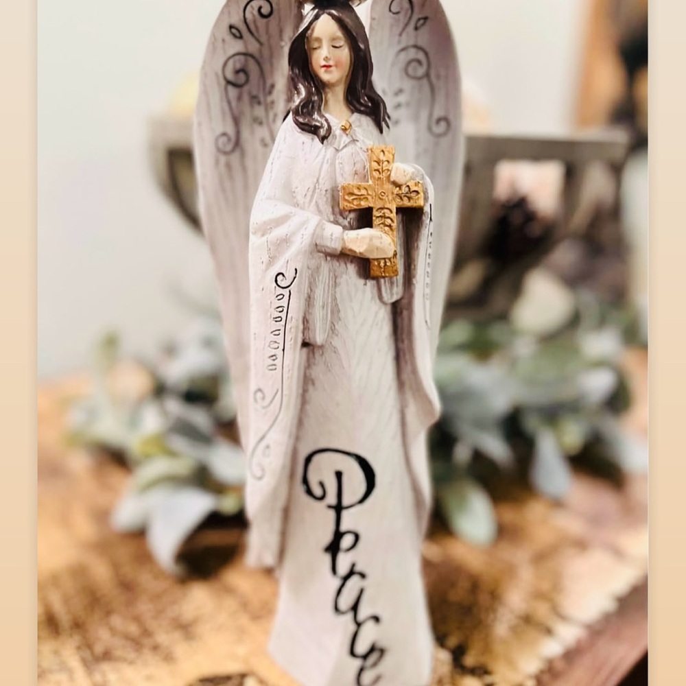 Angel Figurine with Cross and Script
